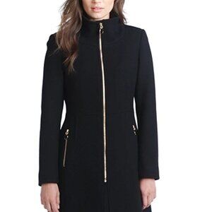 Elie Tahari Gold zipper Emerald Green lining Black Wool Blend Coat